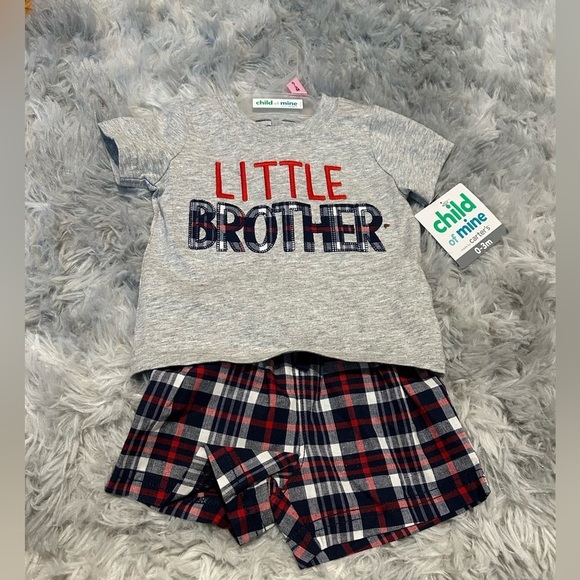 4/$20 Carter’s Child of Mine plaid newborn boy set “little brother” - Picture 5 of 6
